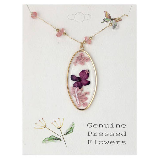 Dried Floral Necklace - Sweet Gold Rose Quartz