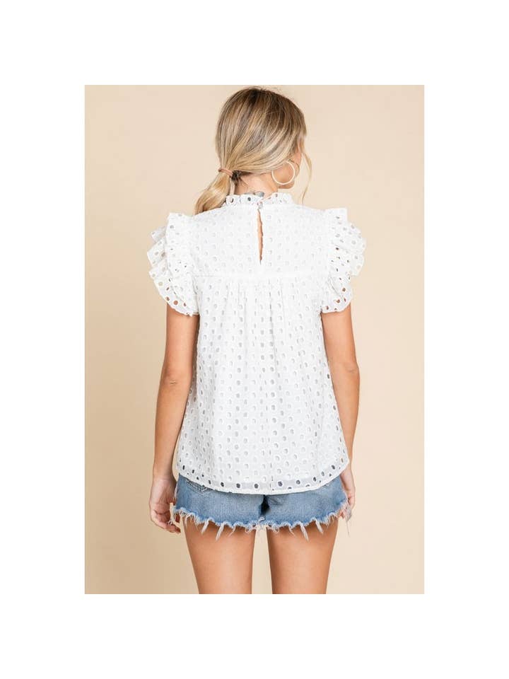 Eyelet Ruffle Top - White