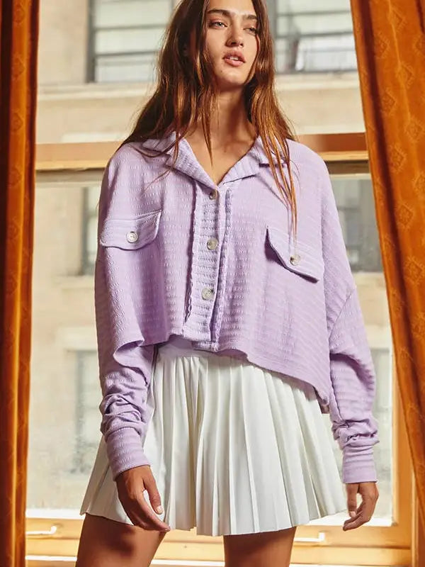 Striped Crop Shacket - Lavender