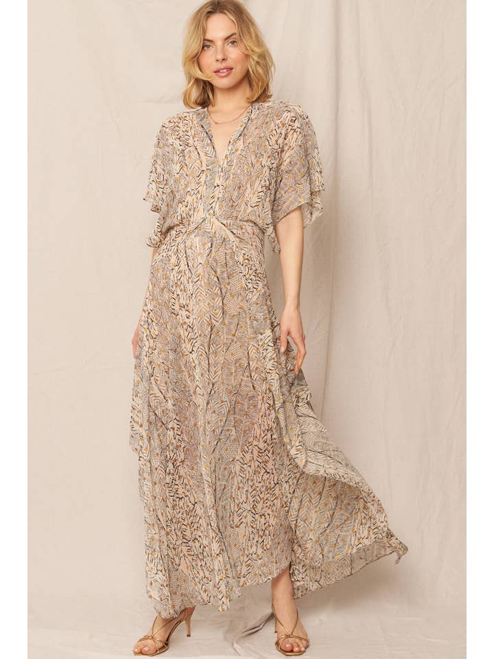 Gauze Maxi Dress - Beige/Black