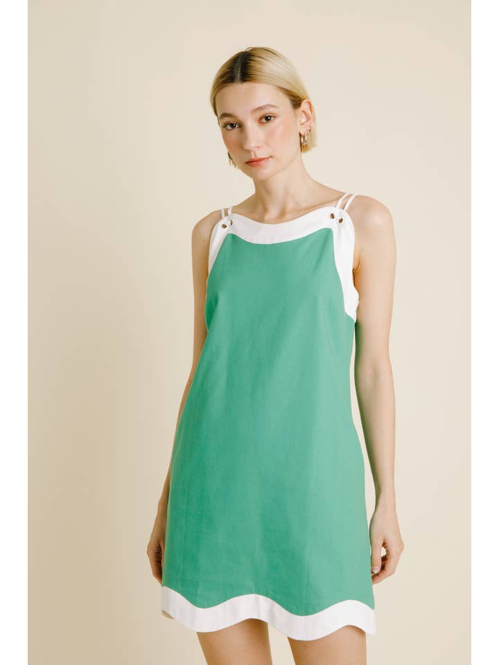 Wave Hem Mini Dress - Green