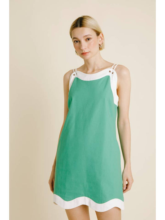 Wave Hem Mini Dress - Green