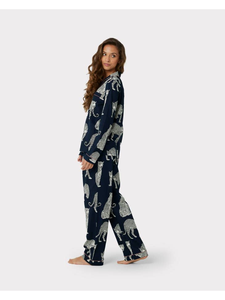 Organic Cotton Pajama Set - Navy Leopard