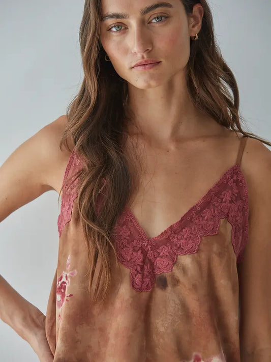 Satin Floral Tank - Brown Mauve