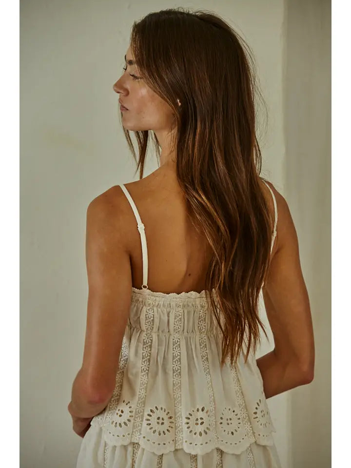 Eyelet Spaghetti Strap Top - Natural