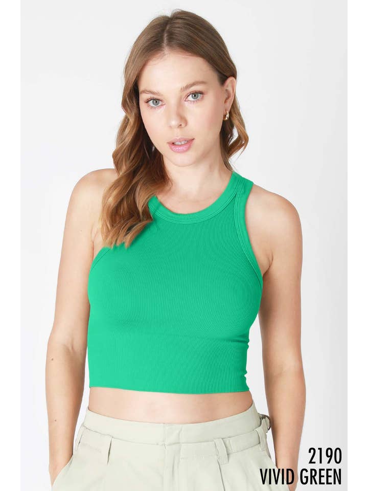 Ribbed Highneck Crop Top - Vivid Green