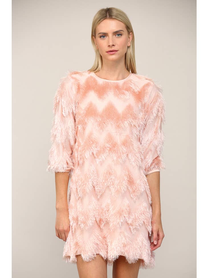 Fringe Chevron Dress - Blush