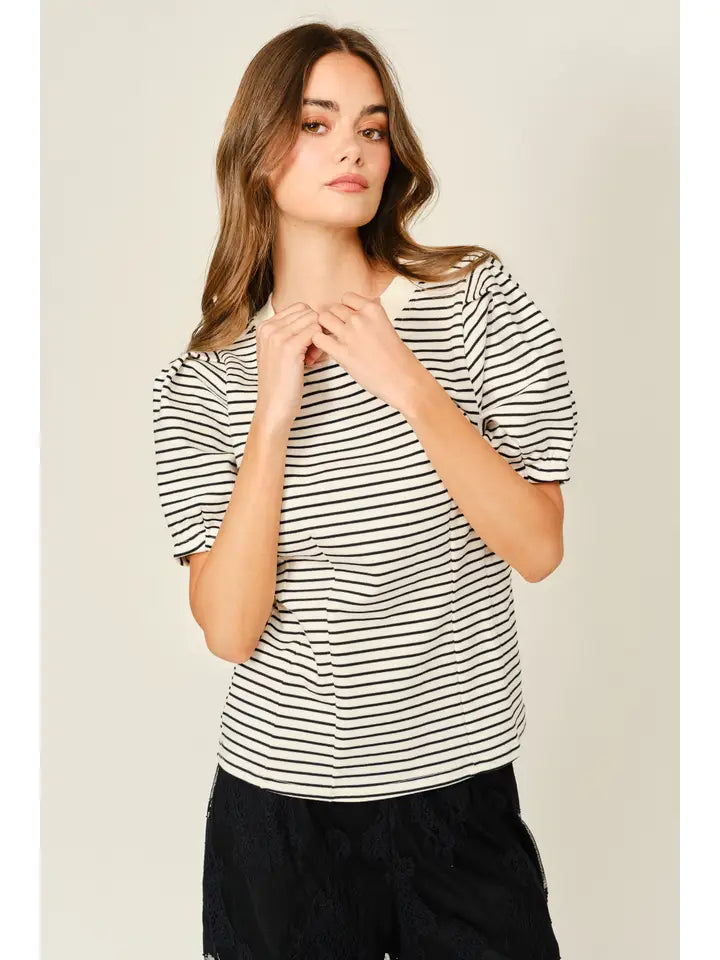 Stripe Short Sleeve Sweatshirt - Cream Stripe