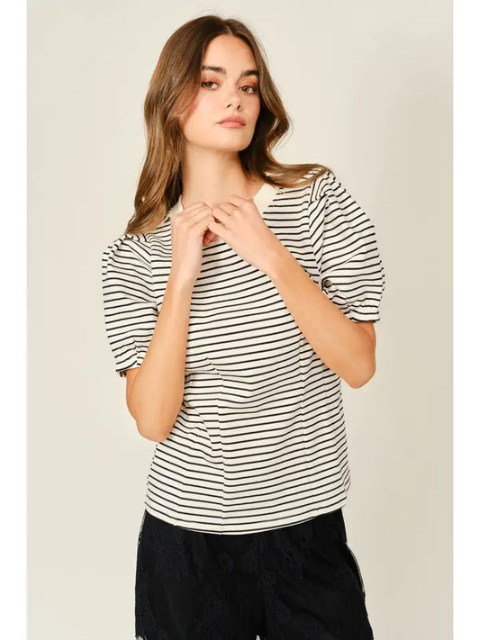 Stripe Short Sleeve Sweatshirt - Cream Stripe