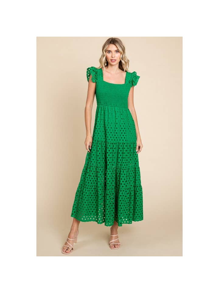 Eyelet Maxi Dress - Green