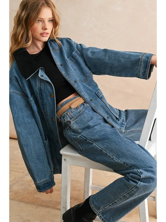 Corduroy Collar Utility Jacket - Denim