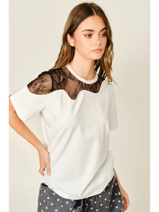 Lace Insert Tee - Off White