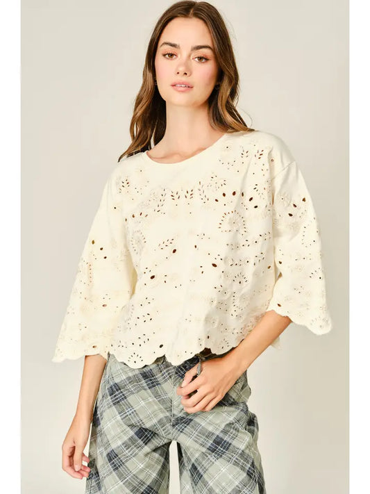 Eyelet Terry Top - Ivory