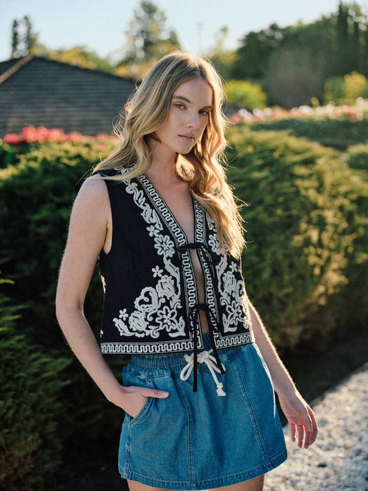 Embroidered Vest - Black