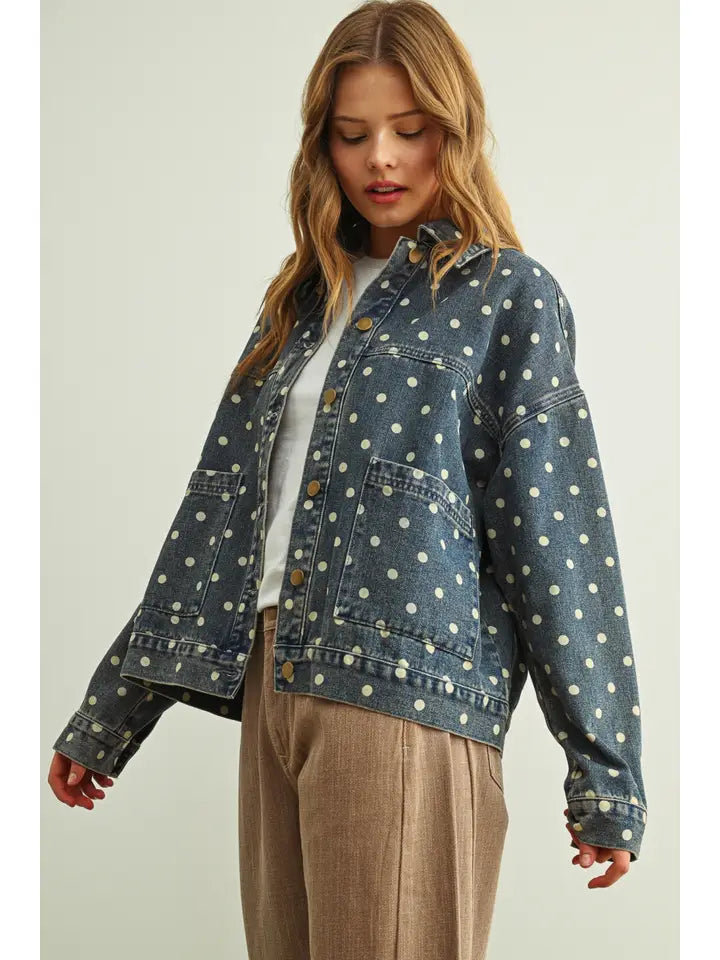 Polka Dot Denim Jacket - Denim