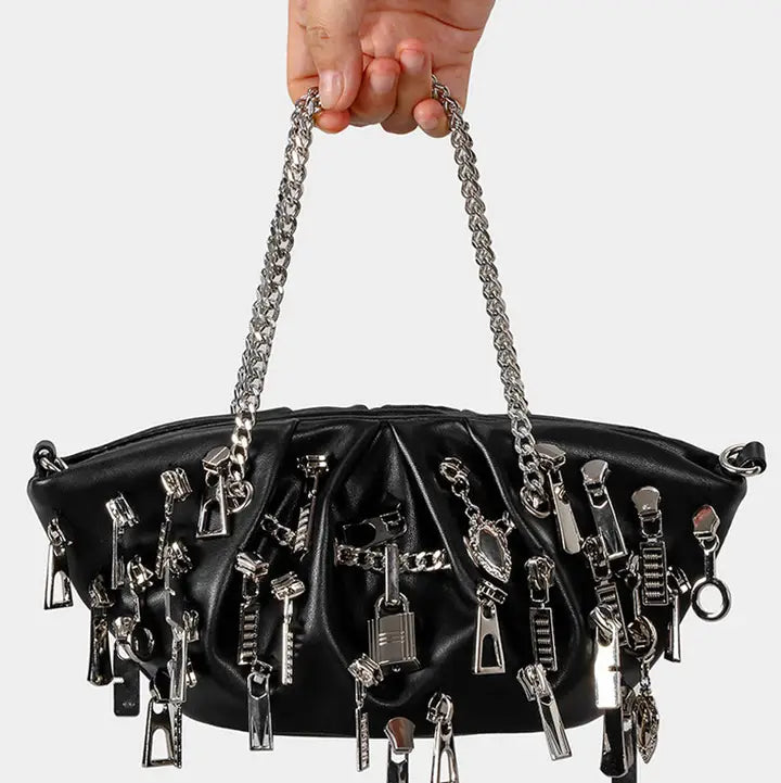 Chain Embellished Statement Bag - Black