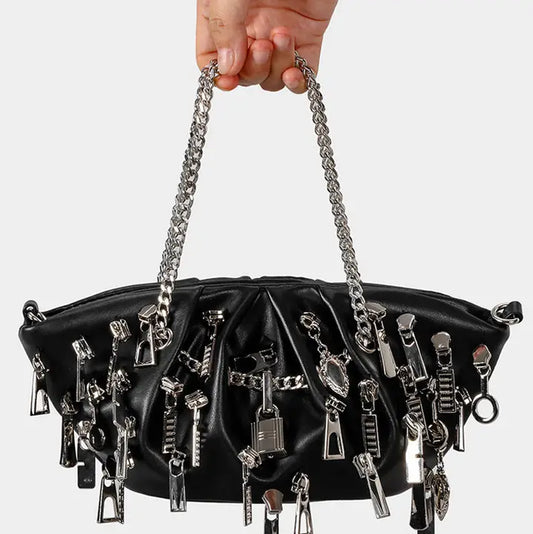 Chain Embellished Statement Bag - Black