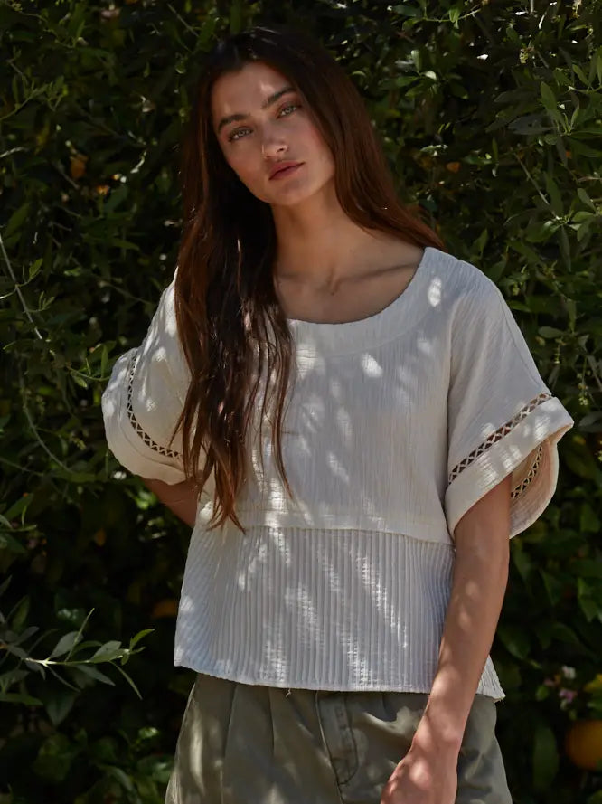 Boat Neck Short Sleeve Top - Ivory