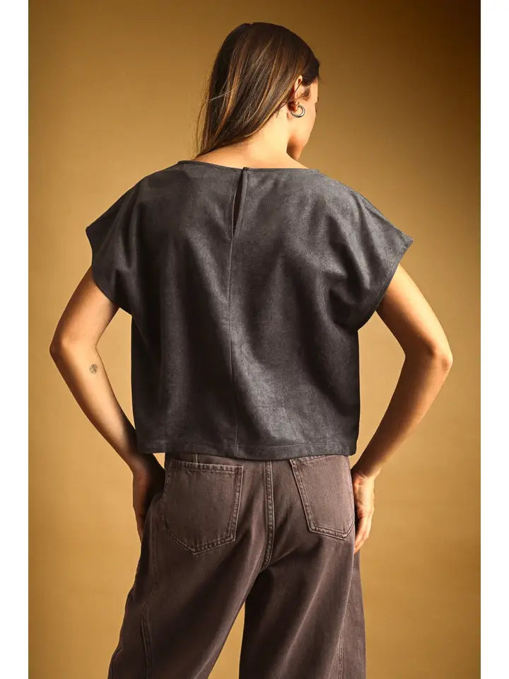 Suede Crop Top - Grey