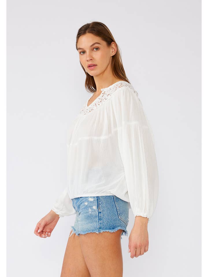 Flowy Crochet Detail Blouse - White