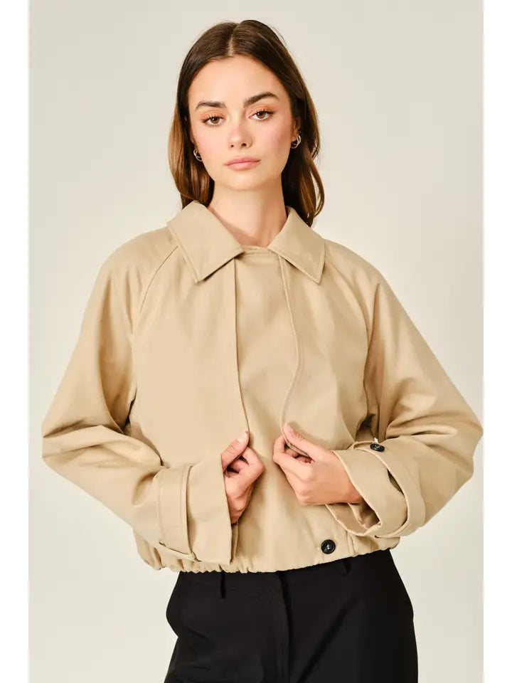 Two Way Collar Half Trench Coat - Taupe
