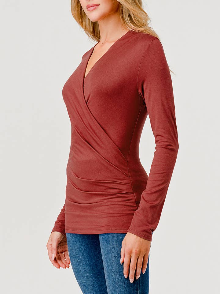 Long Sleeve Wrap Style Top - Red Clay