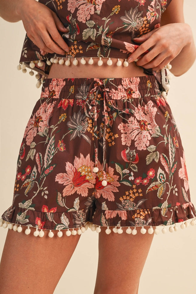 Floral Pom-Pom Shorts - Amber Pink