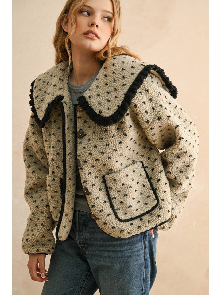 Sherpa Jacket with Collar - Stone/Black
