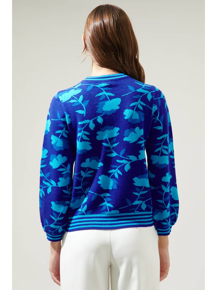 Camellia Cosmo Mock Neck Sweater - Blue Floral