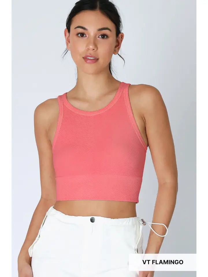 Chevron Highneck Crop Top - Vintage Flamingo