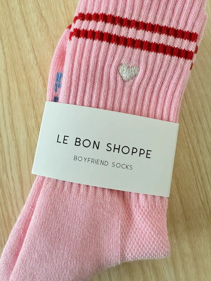 Embroidered Boyfriend Socks - Amour Pink