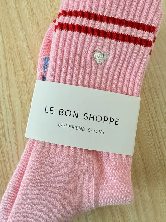Embroidered Boyfriend Socks - Amour Pink