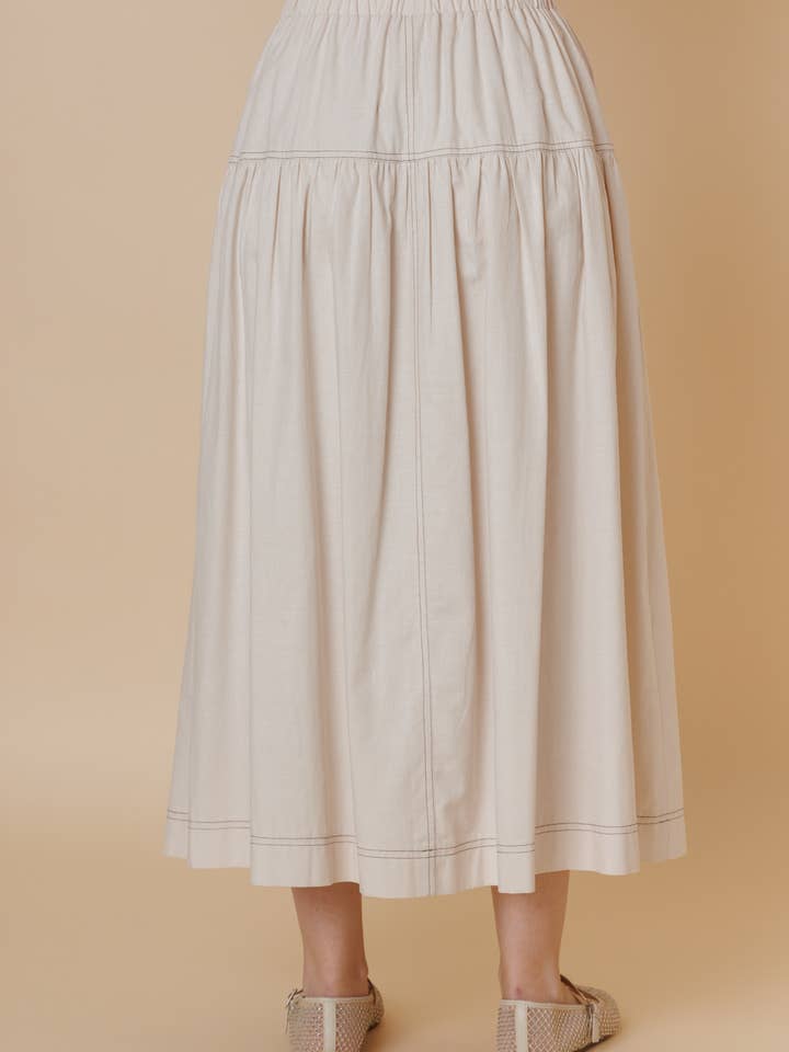 Gathered Midi Skirt - Oatmeal