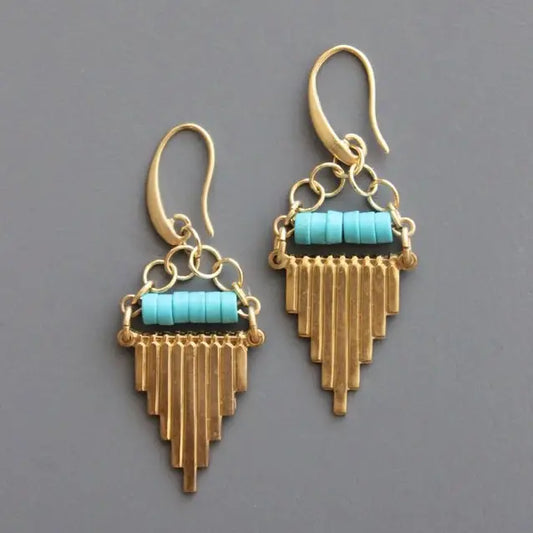 Geometric Turquoise and Brass Earrings
