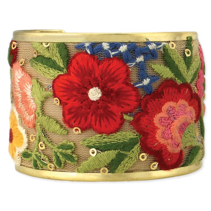 Embroidered Cuff - Mesh Red Elegance