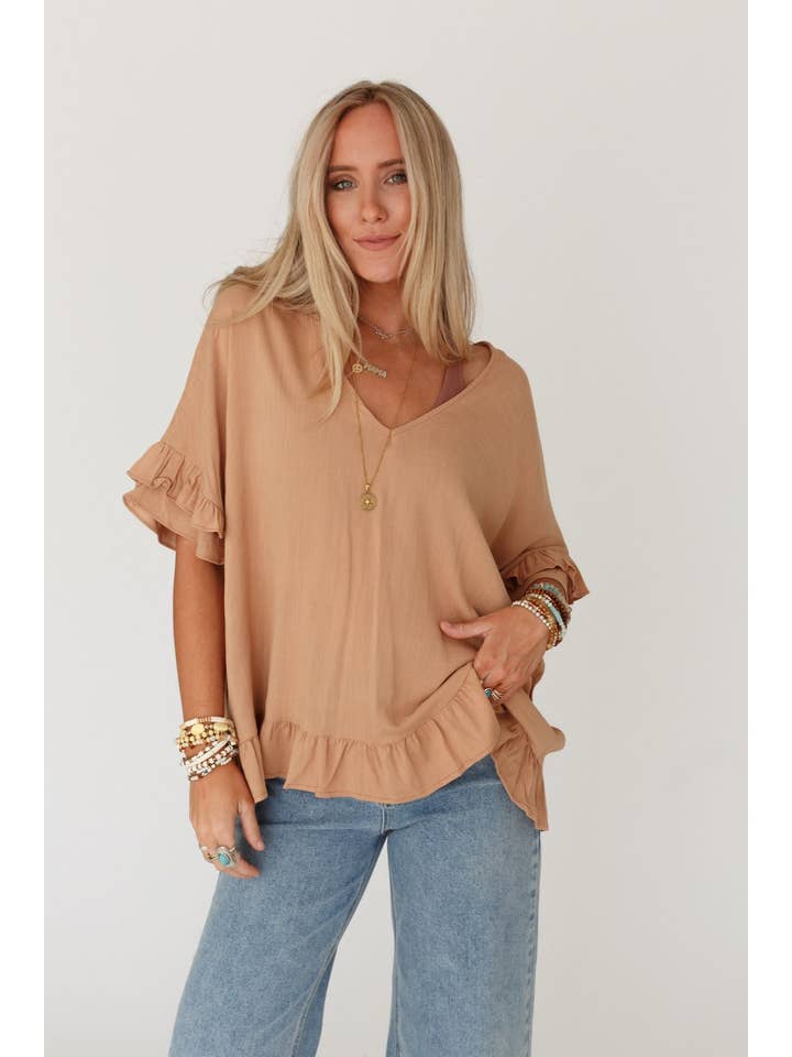 Let Me Be Ruffled Top - Caramel