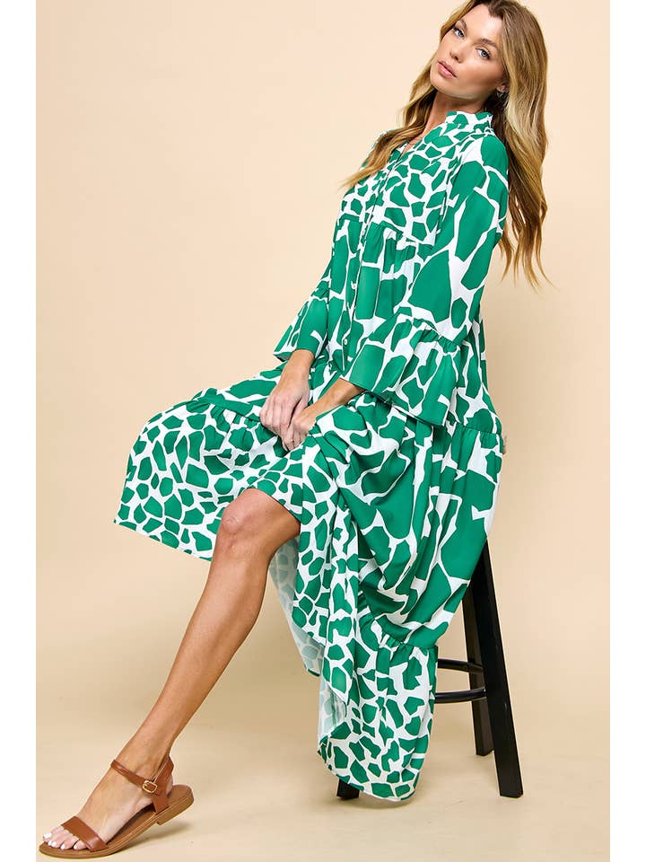 Flare Sleeve Midi Dress - Green