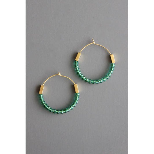 Green Glass Hoop Earrings