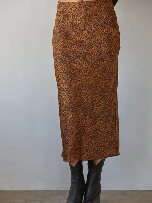 Animal Print Flare Midi Skirt - Camel Multi