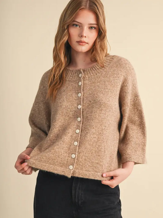Elbow Length Cardigan - Mocha Brown