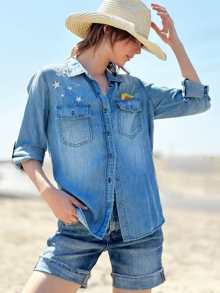 Embroidered Shirt - Hello Sunshine Blue