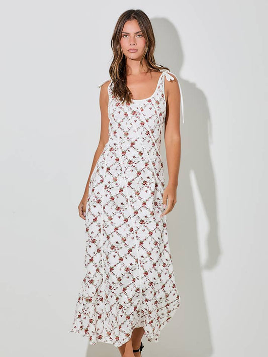 Floral Denim Maxi Dress - Ivory Multi