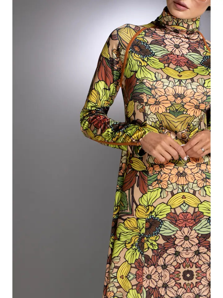 Turtleneck Maxi Dress - Golden Floral