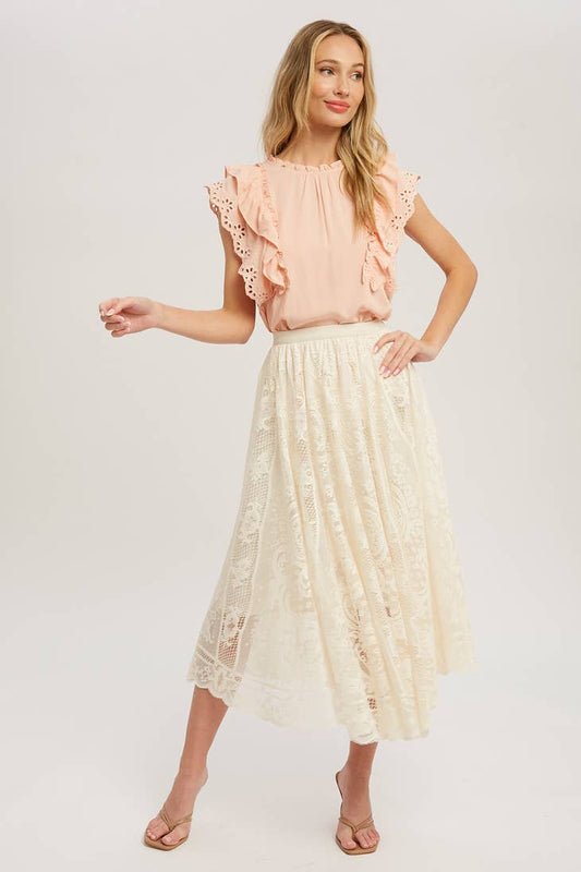 Lace Tulle Midi Skirt - Vanilla