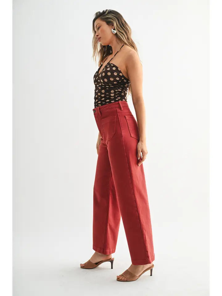 Patch Pocket Wide Leg - Dark Burgundy Red
