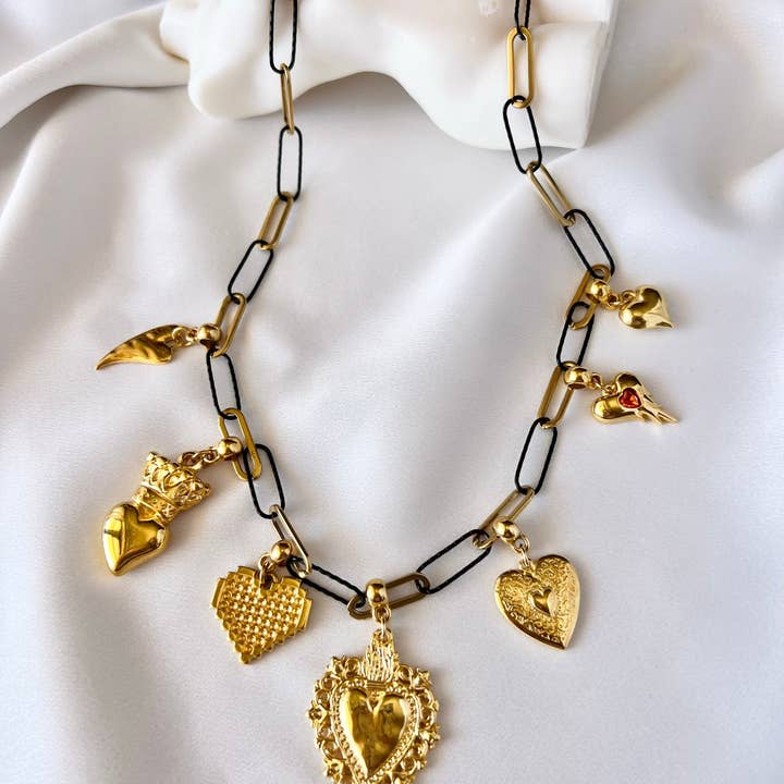 Charm Necklace - Gold Hearts