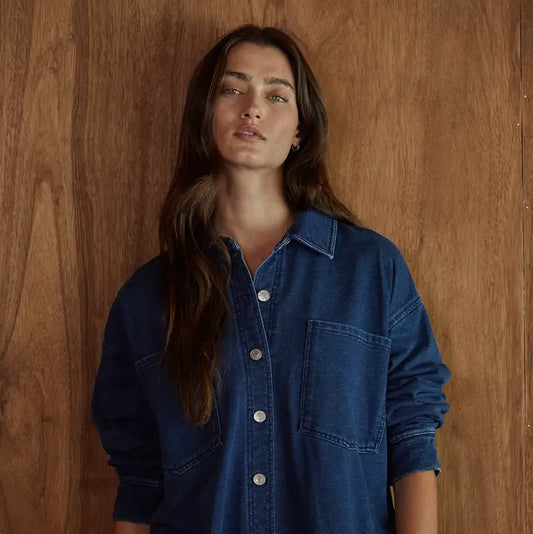 Knit Collared Button Down - Dark Denim