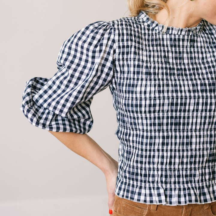 Hali Top - Navy Gingham
