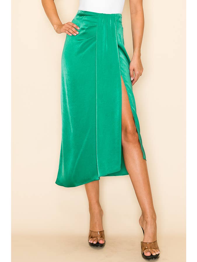 Midi Skirt With Front Slit - Teal Green