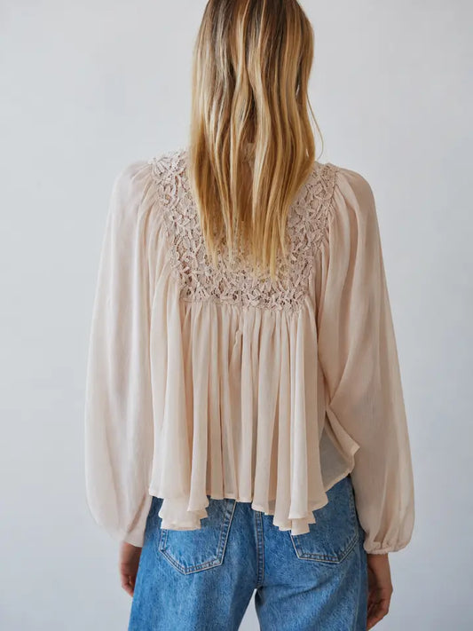 Floral Lace Mock Neck Top - Blush